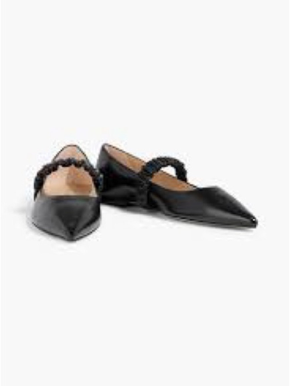 Stuart Weitzman Maxine Black Pointed Mary Jane Flats with Ruched Strap